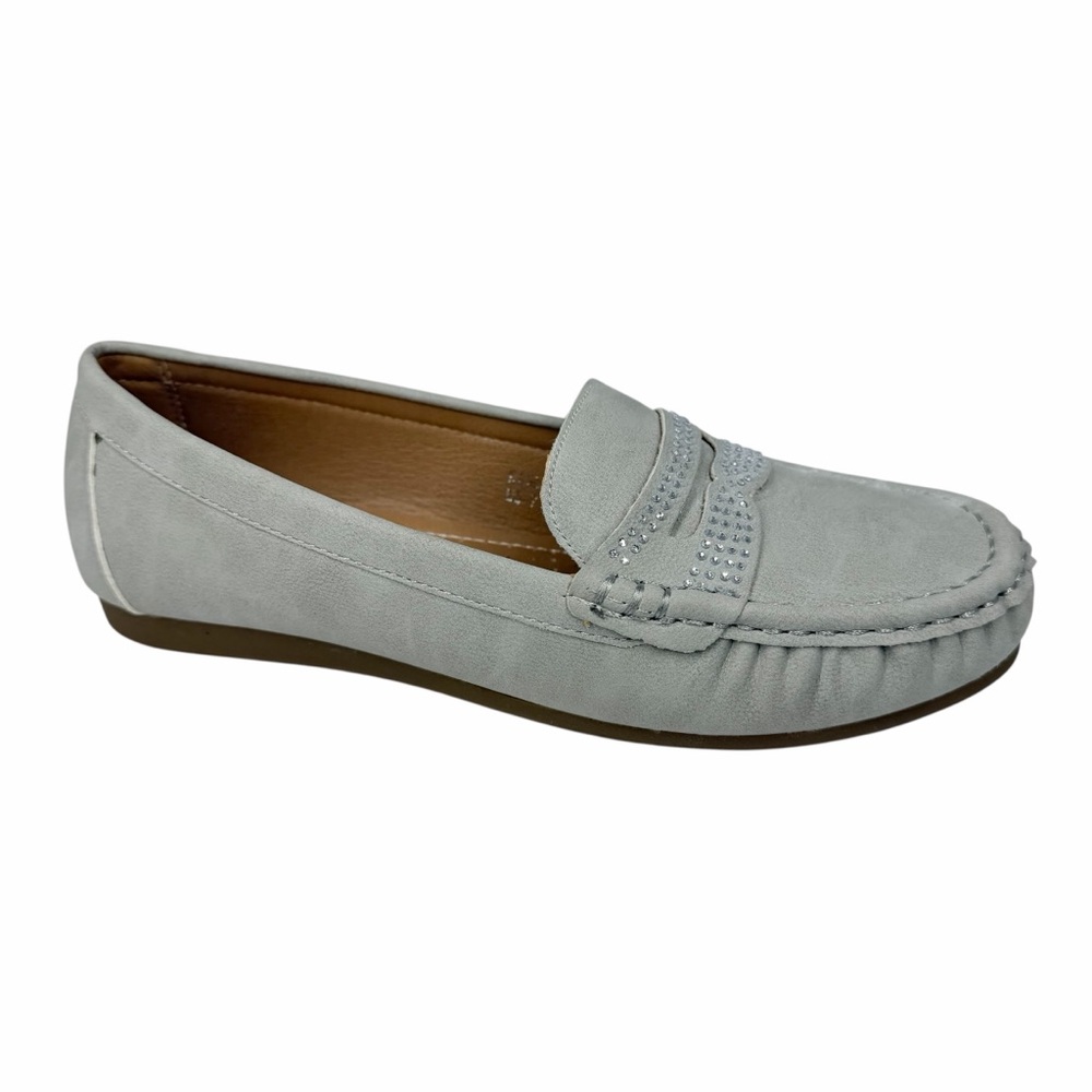 GC Shoes Women's Eagle Embellished  Driving Moccasin Loafers Flats Gray Size 7